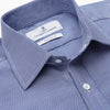 View 3 of product A navy pattern cotton voile regular fit Mayfair shirt by Turnbull & Asser, featuring long sleeves, a button-up front, classic collar, and white buttons, displayed flat against a white background.