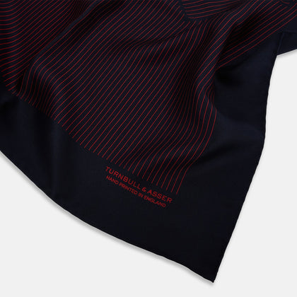 Navy and Red Stripe Silk Pocket Square Image 1