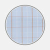 View 1 of product A close-up of Turnbull & Asser's Beige Graph Check Cotton Fabric, showing its light beige base with fine brown and white intersecting lines in a checkered pattern, framed by a circular gray border on a plain background.