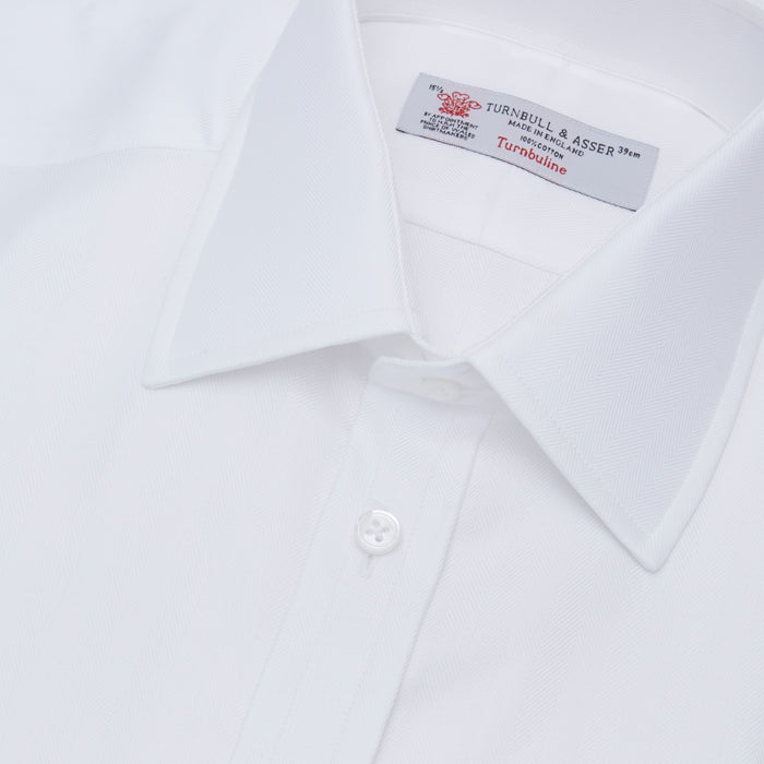 White Herringbone Superfine Cotton Shirt with T&A Collar and 3-Button Cuffs Image 1