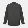 View 3 of product The Charcoal Melange Hampstead overshirt by Turnbull & Asser is a dark gray long-sleeve button-up with a collar, left chest pocket, and two zippered side pockets, shown laid flat on a white background.