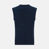 View 3 of product The Turnbull & Asser Navy Melange V-neck Cashmere Vest is a sleeveless jumper with a classic, pattern-free design, showcased against a plain white background for an elegant and timeless look.