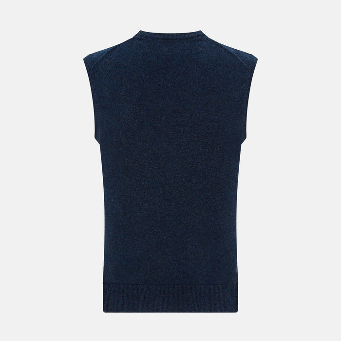Navy Melange V-neck Cashmere Vest Image 2
