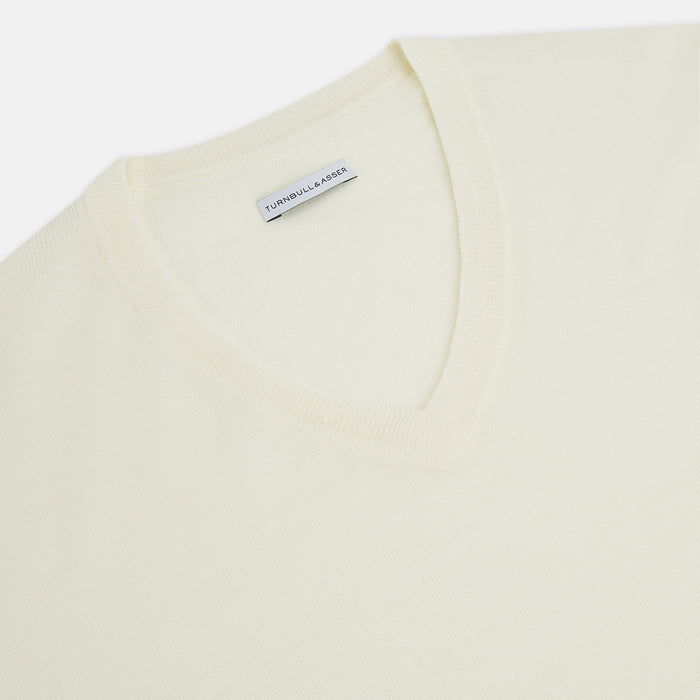 White Fine Merino V-Neck Jumper Image 1