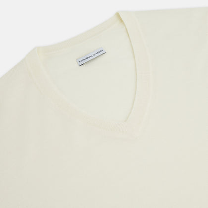 White Fine Merino V-Neck Jumper Image 6