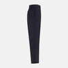View 3 of product The Navy Rupert Trousers by Turnbull & Asser are tailored wool trousers with a button and zip closure, belt loops, and front creases, elegantly displayed against a plain white background.