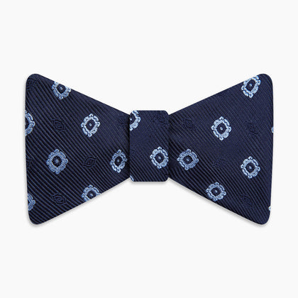 Navy and Sky Blue Motif Silk Bow Tie Image 3