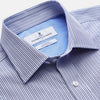 View 3 of product The Turnbull & Asser Blue Multi Stripe Cotton RE-PURPOSE Weekend Fit Finch Shirt features thin blue and white stripes, a contrasting light blue checkered chest pocket, and is crafted sustainably using recycled fabrics.