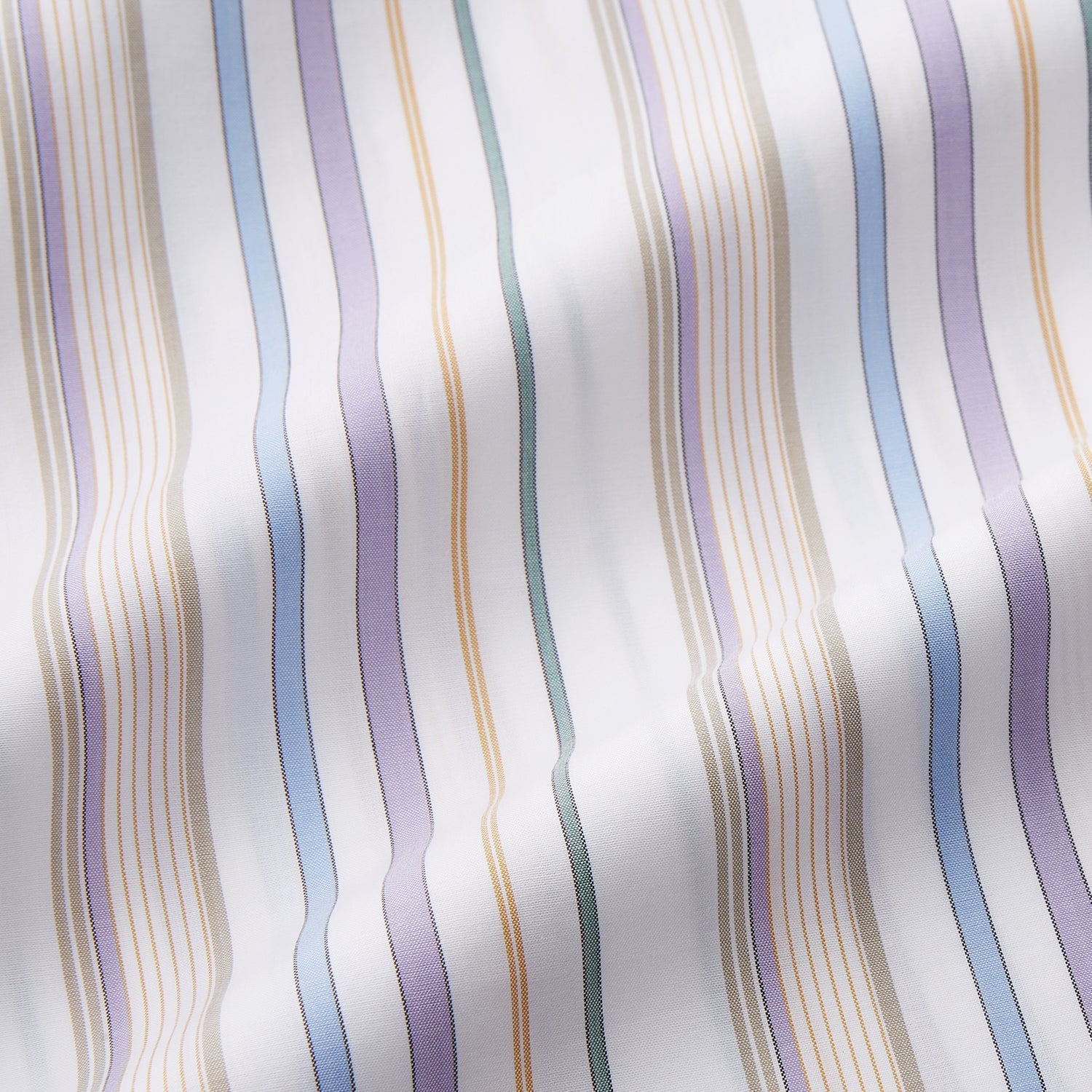 View 3 of product The Turnbull & Asser Colourful Garden Multi Stripe Cotton Sussex Nightshirt is UK-made, featuring vibrant stripes on white for timeless style and luxurious sleepwear comfort.