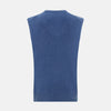 View 3 of product The Turnbull & Asser Blue V-Neck Sleeveless Cashmere Vest features a ribbed hem and is shown against a plain white background.