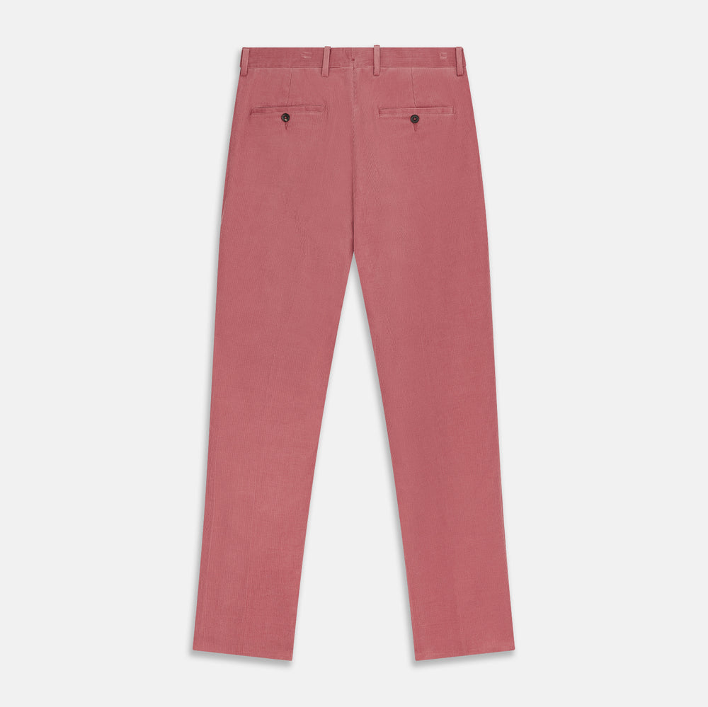 The Pink Cord Manson Trouser by Turnbull & Asser features a modern classic cut in dusty pink with straight legs, side pockets, and belt loops, shown against a plain white background.