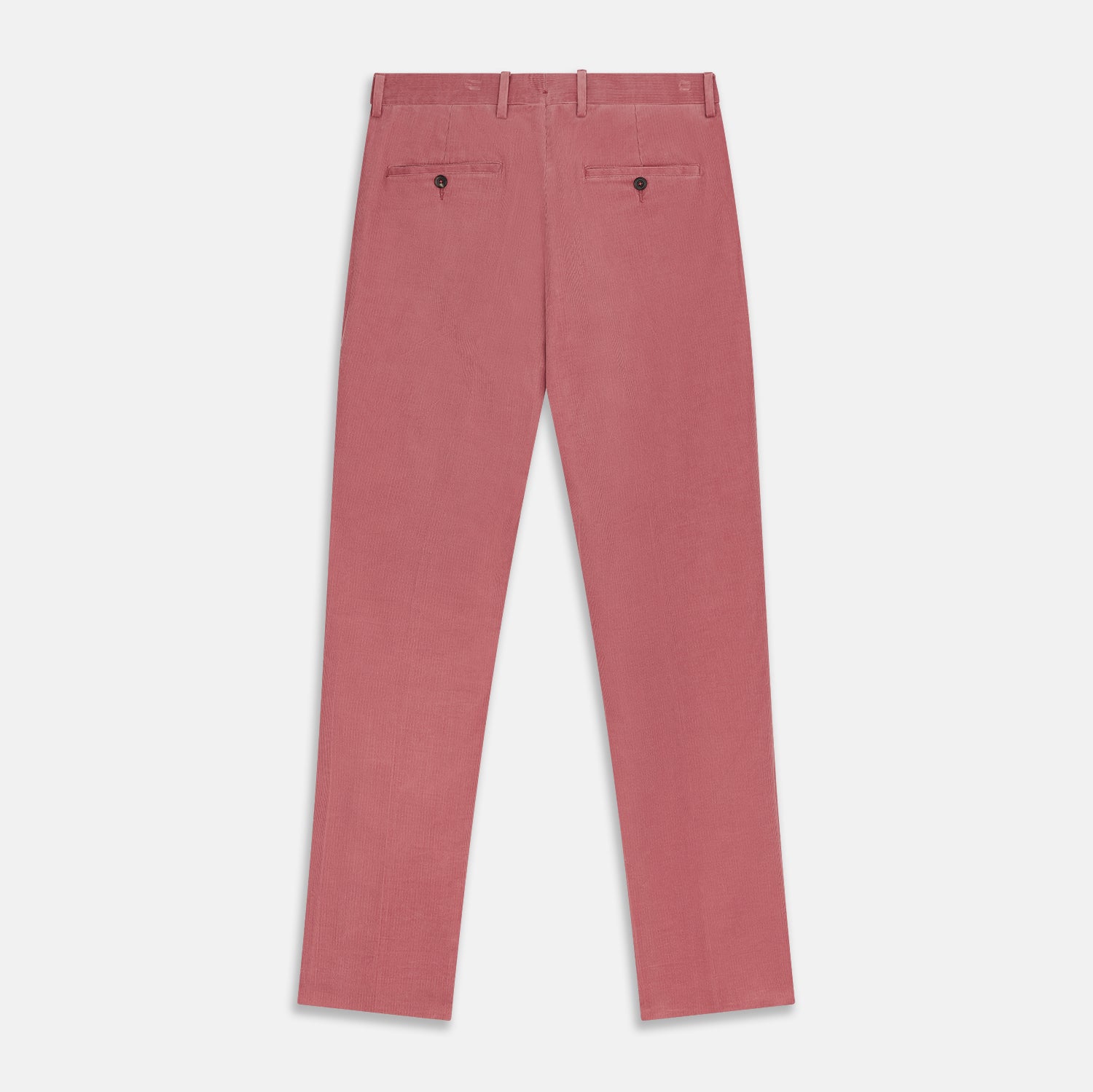 View 3 of product The Pink Cord Manson Trouser by Turnbull & Asser features a modern classic cut in dusty pink with straight legs, side pockets, and belt loops, shown against a plain white background.