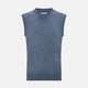 The Avio Blue Cashmere V-neck Vest by Turnbull & Asser is a sleeveless knitwear piece with ribbed hem and armholes, shown against a plain white background.
