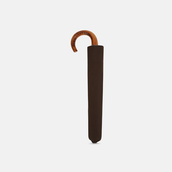 Brown Telescopic Umbrella with Brown Maple Crook Handle Image 1