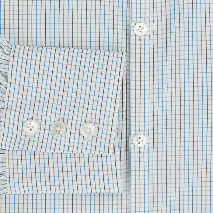 Pale Blue and Navy Grid Check Westminster Shirt Image 3