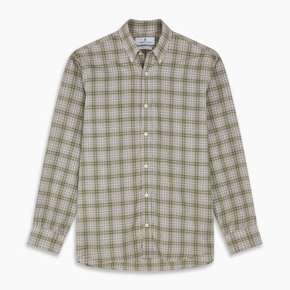 Green and Oatmeal Multi Check Cotton Weekend Fit Hayne Shirt Image 5