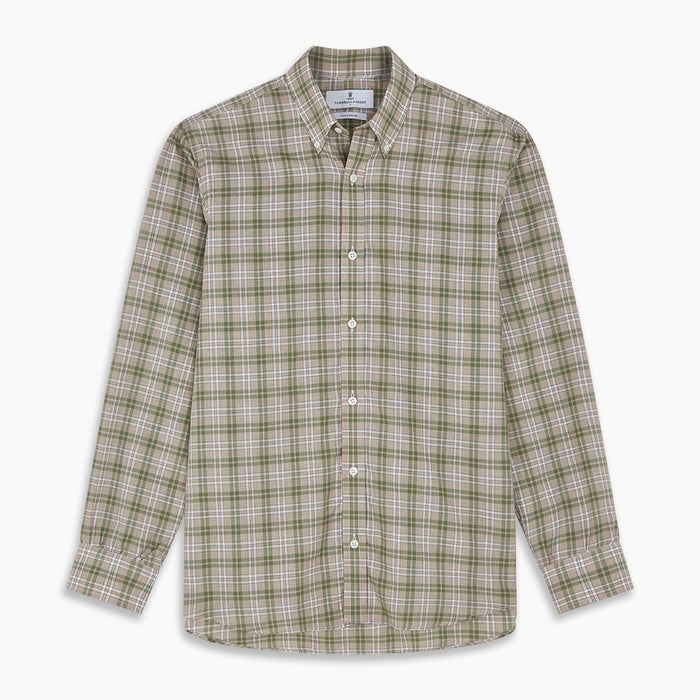 Green and Oatmeal Multi Check Cotton Weekend Fit Hayne Shirt Image 5