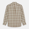 View 5 of product The Turnbull & Asser Green and Oatmeal Cotton Weekend Fit Langston Shirt features a Derby collar, long sleeves, two button-flap chest pockets, crisp white buttons, and a stylish plaid pattern.