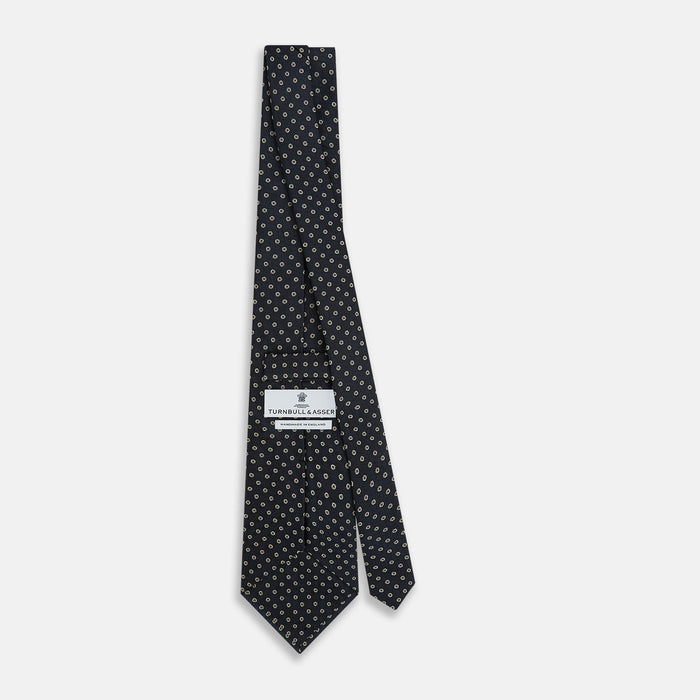 Navy and White Circle Silk Tie Image 3