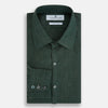 View 5 of product The Forest Green Linen Westminster Shirt by Turnbull & Asser features long sleeves, a Turnbull collar, and a button-up design, shown laid flat on a white background.
