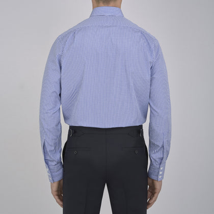 Mid-Blue Gingham Check Shirt with T&amp;A Collar and 3-Button Cuffs Image 2