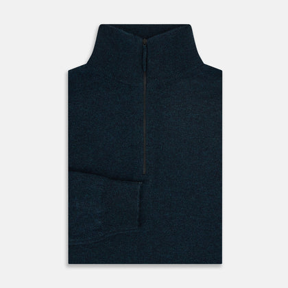 Dark Green Melange Half-Zip Cashmere Jumper Image 3