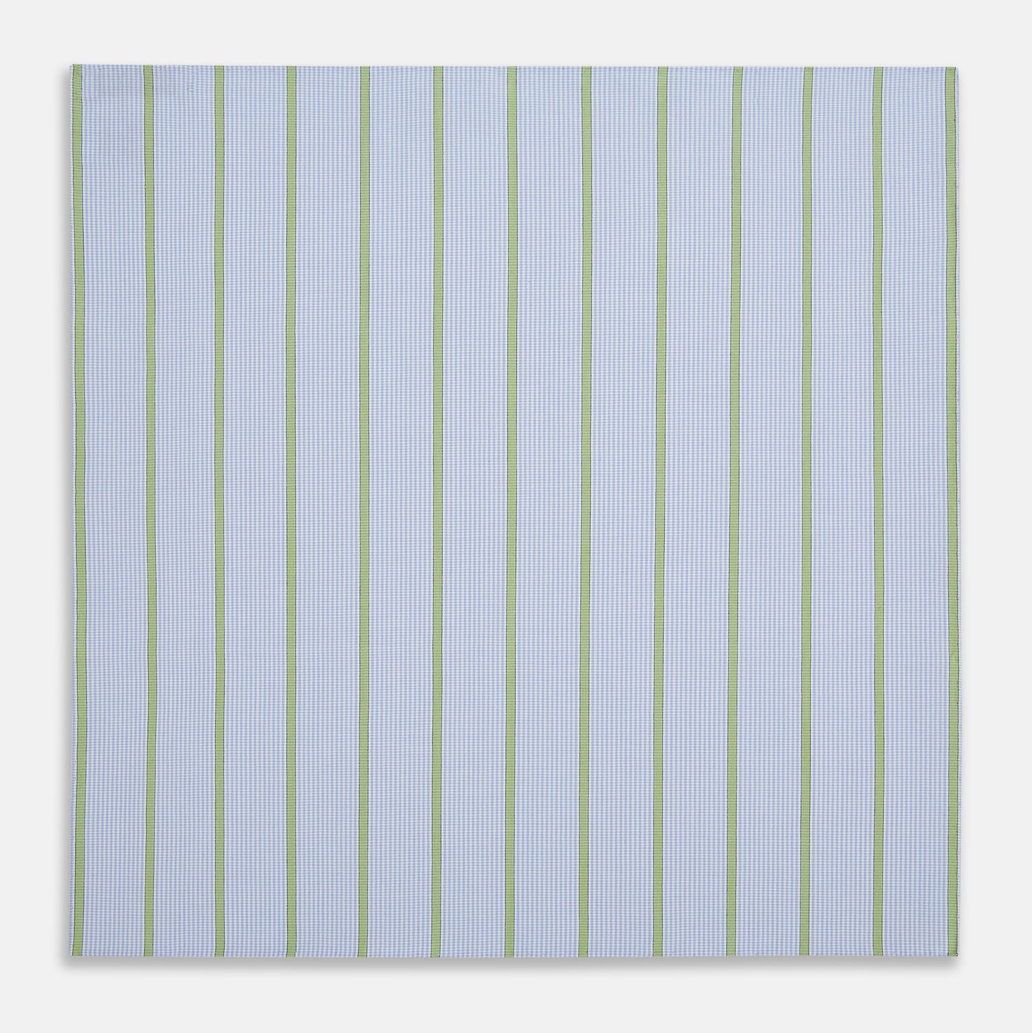 View 3 of product The Turnbull & Asser Hand Rolled Light Green Track Stripe Handkerchief is a crisp, modern cotton accessory featuring evenly spaced light green stripes for a clean, geometric look.