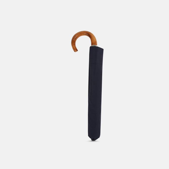 Navy Telescopic Umbrella with Brown Maple Crook Handle Image 1