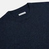 View 2 of product The Turnbull & Asser Midnight Blue Cashmere Round Neck Jumper, featuring long sleeves and ribbed trims, is shown against a light grey background.