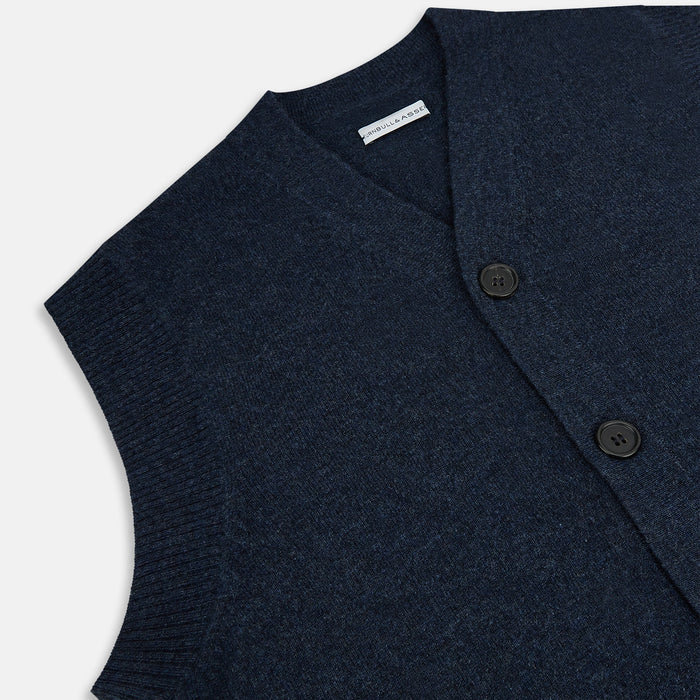 Navy Melange Cashmere Sleeveless Cardigan Image 1