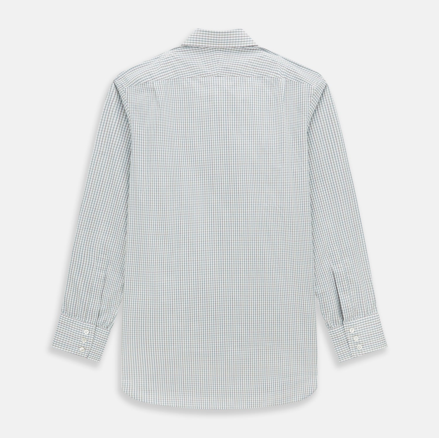 View 3 of product The Turnbull & Asser Forest Green with Multi-Hued Graph Check Mayfair Shirt is a long-sleeve button-up with a classic collar and buttoned cuffs, featuring fine British craftsmanship, shown flat on a white background.