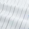 View 6 of product The Blue Wide Pinstripe Mayfair Shirt by Turnbull & Asser is a contemporary long-sleeve button-down with a collar, crafted from white fabric with bold vertical blue pinstripes. It is displayed neatly on a plain white background.