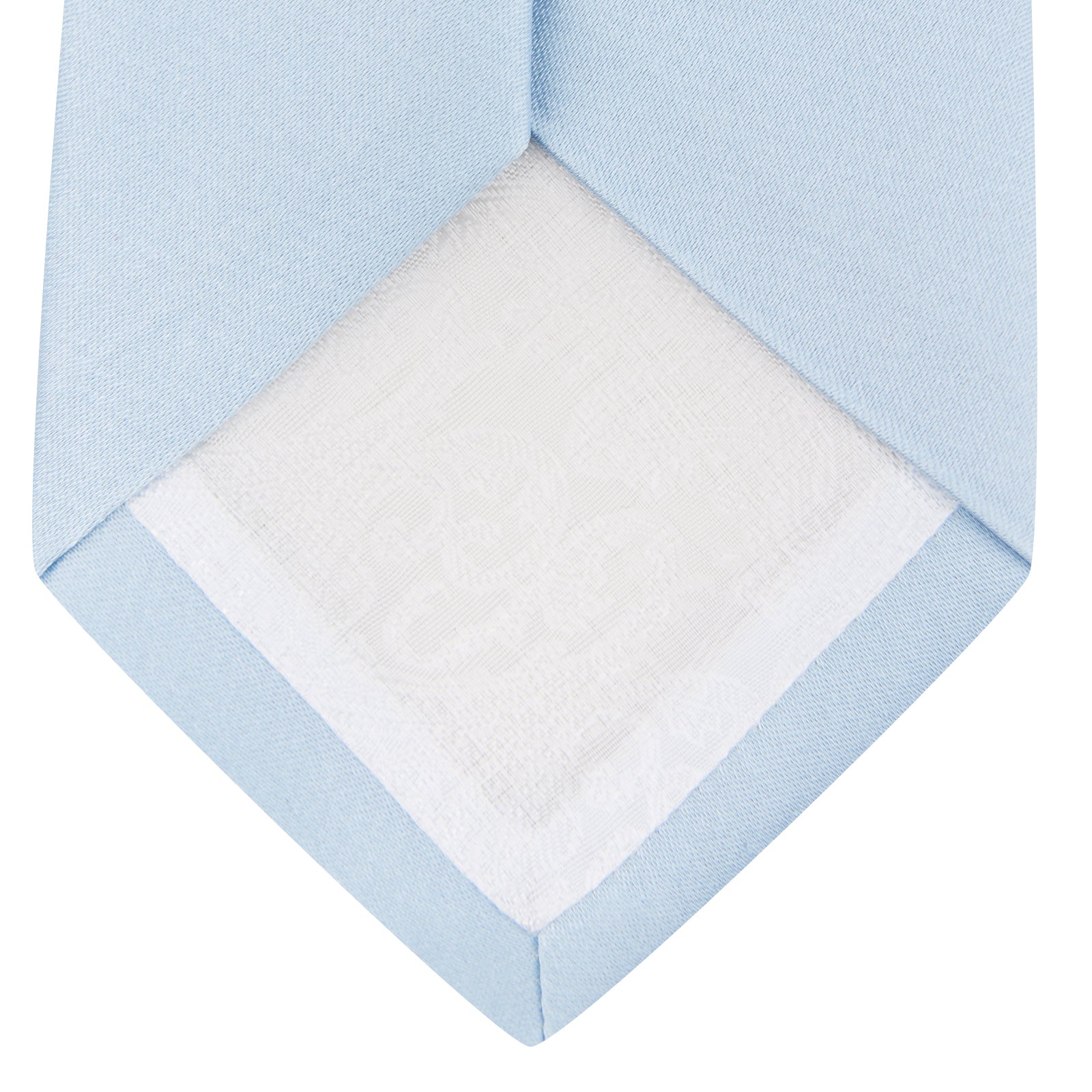 View 4 of product The Turnbull & Asser Plain Woven Satin Silk Tie, in light blue, is neatly rolled and displayed on a plain white background—an essential accessory for refined style.