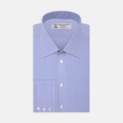 Blue Fine Check Sea Island Quality Cotton Shirt with T&amp;A Collar and 3-Button Cuffs