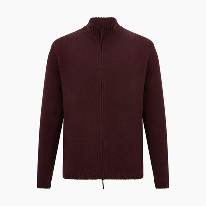 Burgundy Merino High Neck Zipped Cardigan Image 4