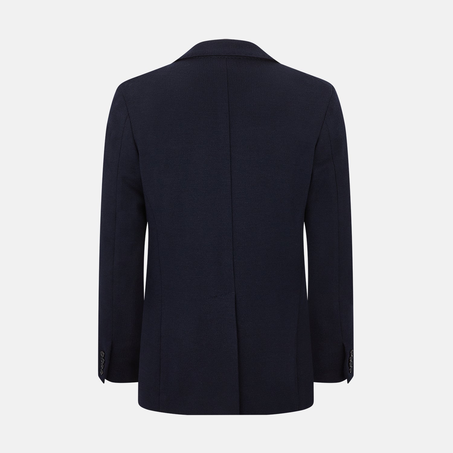 View 3 of product The Navy Knitted Oxford Blazer by Turnbull & Asser features notch lapels, two front buttons, a chest pocket, and two lower patch pockets, shown against a plain white background.