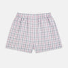 View 1 of product Turnbull & Asser Pink Multi Graph Check Godfrey Boxer Shorts are men's designer boxers with an elastic waistband and multi-color plaid, crafted for comfort and shown laid flat on a white background.