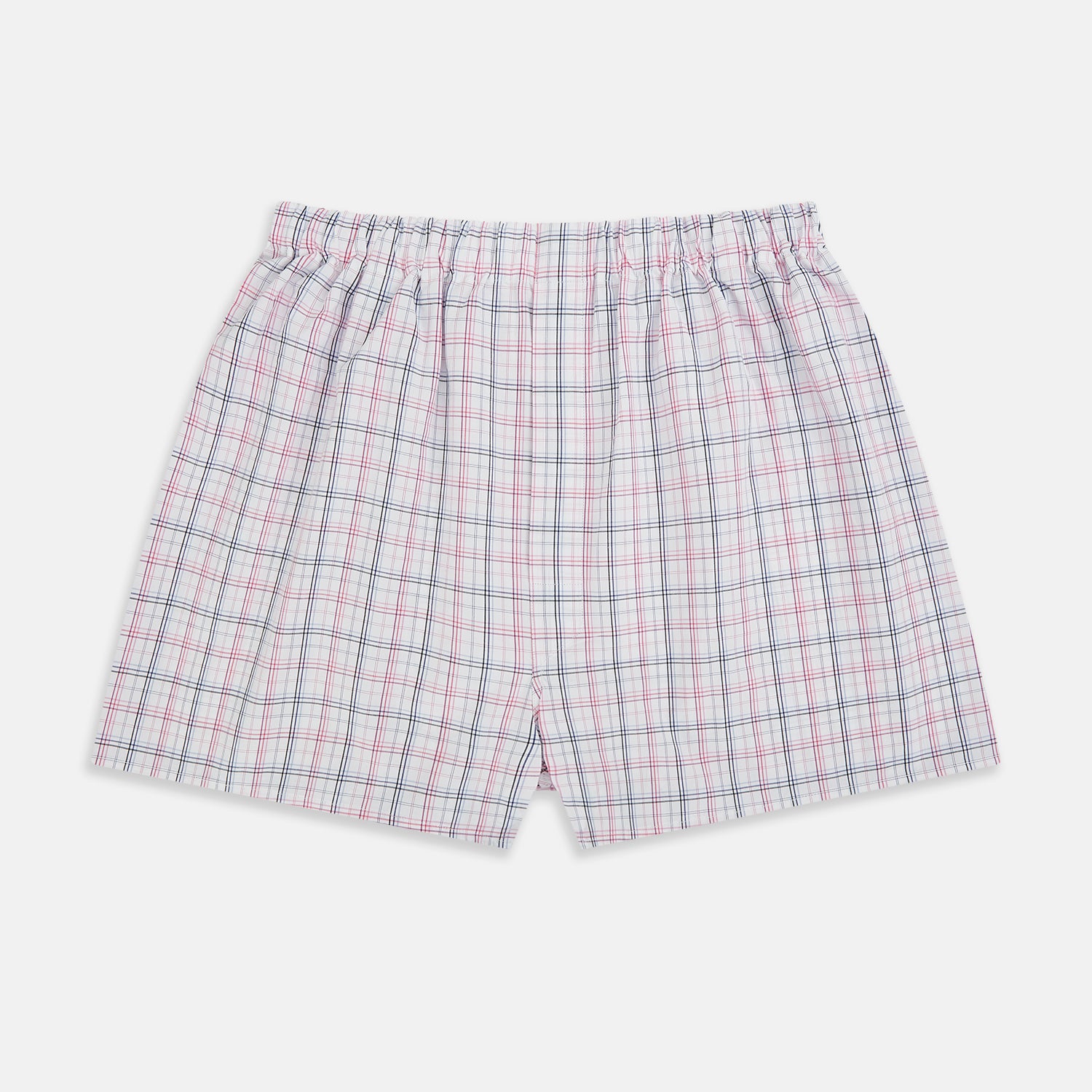 View 1 of product Turnbull & Asser Pink Multi Graph Check Godfrey Boxer Shorts are men's designer boxers with an elastic waistband and multi-color plaid, crafted for comfort and shown laid flat on a white background.