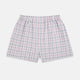 Turnbull & Asser Pink Multi Graph Check Godfrey Boxer Shorts are men's designer boxers with an elastic waistband and multi-color plaid, crafted for comfort and shown laid flat on a white background.