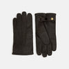 View 1 of product Turnbull & Asser's Dark Chocolate Cashmere-Lined Peccary Leather Gloves feature visible stitching, a buttoned strap on the palm side, and luxurious Scottish cashmere lining for superior comfort.