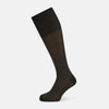 View 1 of product A single Forest Green Motif Long Sock from Turnbull & Asser, crafted from soft mercerised Egyptian cotton, features a subtle pattern, ribbed cuff, and left-foot shaping, displayed on a light background.