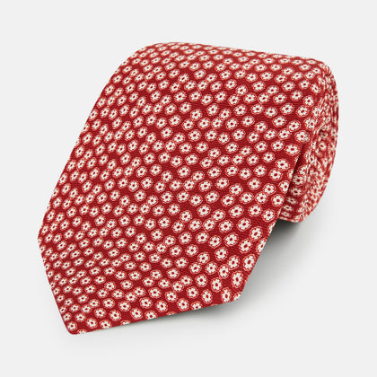 Red Flower Patterned Silk Tie