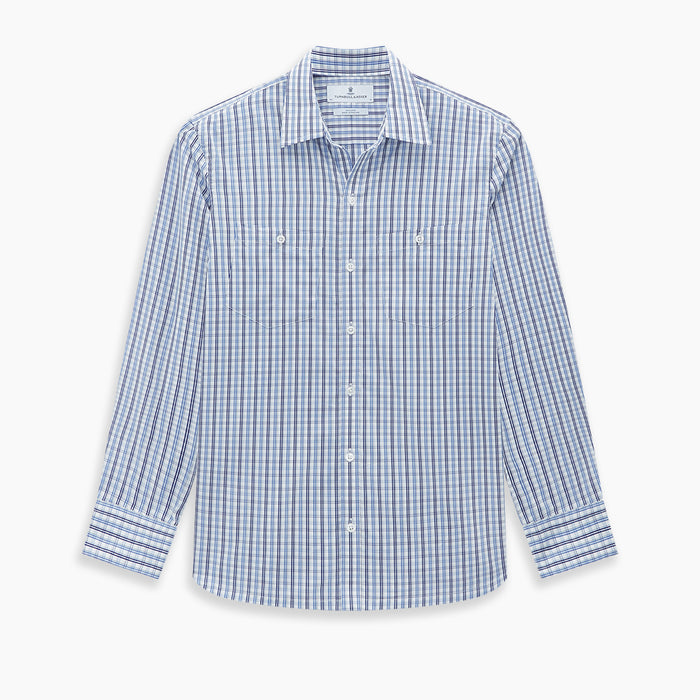 Blue and Navy Multi Check Piccadilly Shirt Image 6