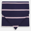 View 1 of product The Turnbull & Asser Pink Stripe and Navy Silk Cravat features evenly spaced light pink stripes on navy silk—a refined British style wedding accessory, elegantly displayed against a white background.