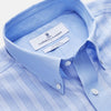 View 3 of product Turnbull & Asser's Blue Multi Check Cotton RE-PURPOSE Weekend Fit Suffolk Shirt, crafted from recycled fabrics, features a multi-check pattern, button-down collar, and chest pocket, and is displayed flat on a white background.