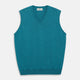 The Teal Ifor Slipover by Turnbull & Asser is a sleeveless, V-neck knit made in Scotland from lightweight cashmere, shown in teal blue against a white background.