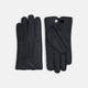 A pair of Turnbull & Asser Navy/Grey Fur-Lined Hairsheep Leather Touchscreen Gloves is displayed on a light background, with one glove showing the palm and the other the back, both featuring simple stitched details and a wrist button closure.