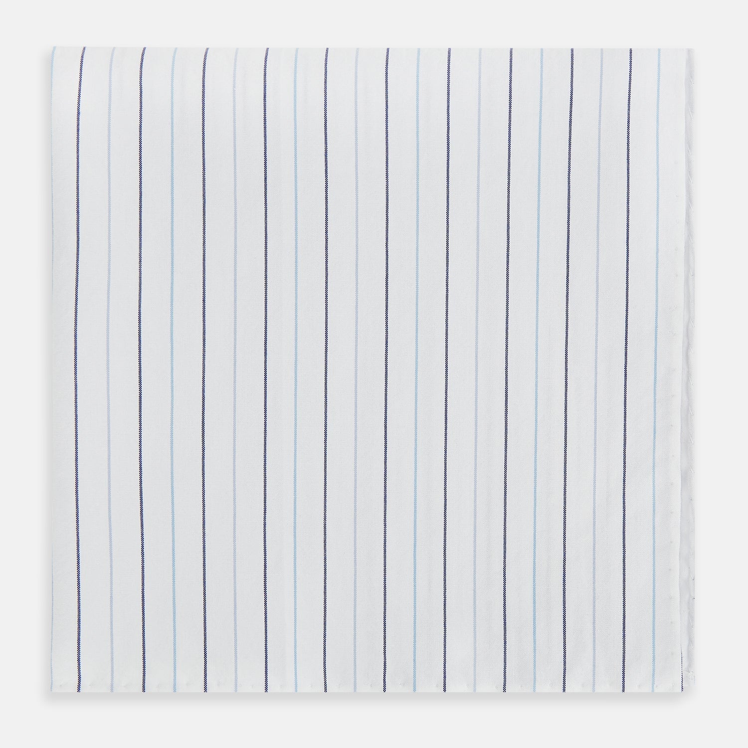 View 1 of product The Turnbull & Asser Navy and Blue Wide Pinstripe Hand-Rolled Handkerchief features bold vertical stripes and is shown flat on a white background.