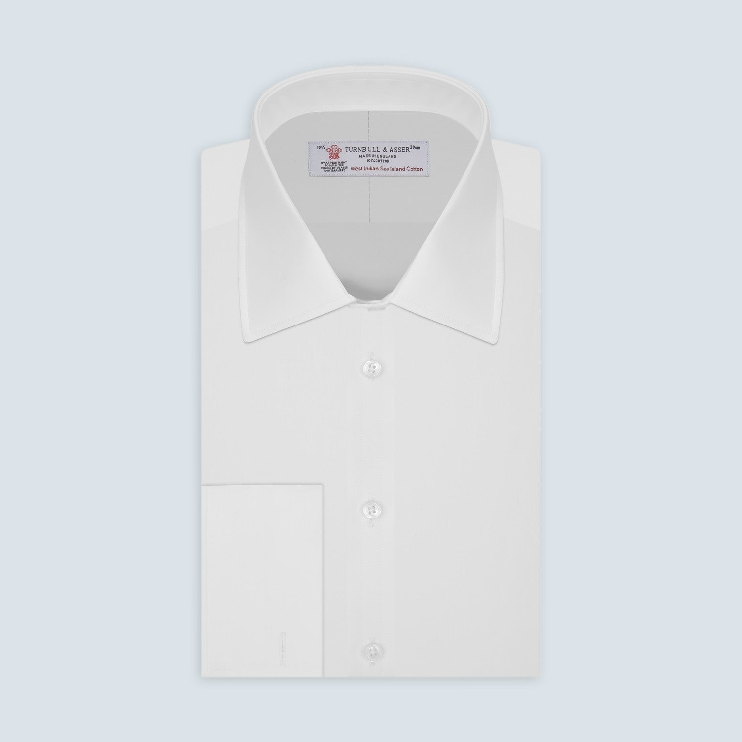 View 2 of product A centered white circle with a thin gray border on a light gray background represents Turnbull & Asser's White West Indian Sea Island Cotton Fabric, highlighting its pure, unadorned elegance and premium quality.