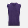 View 1 of product The Turnbull & Asser Purple Cashmere V-Neck Vest for men is shown against a white background. Featuring a ribbed hem and clean lines, this sleeveless jumper is ideal for layering in cooler weather.